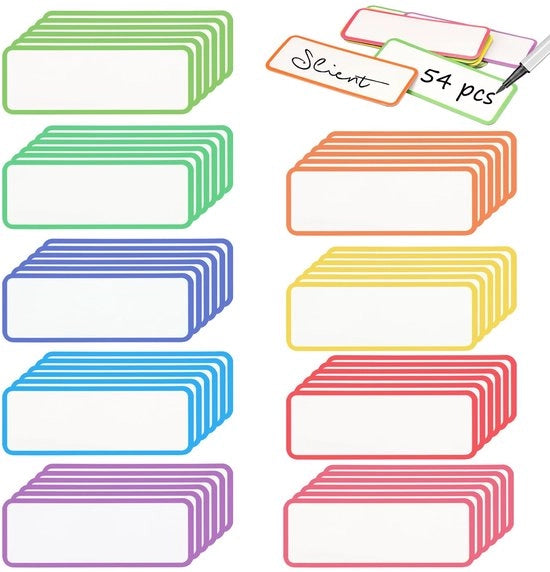Etichette magnetiche 54 pezzi - Etichette con descrizione - 8 x 3 cm - Etichette per nome riutilizzabili - Magneti colorati - Per scuola/ufficio - Etichette magnetiche