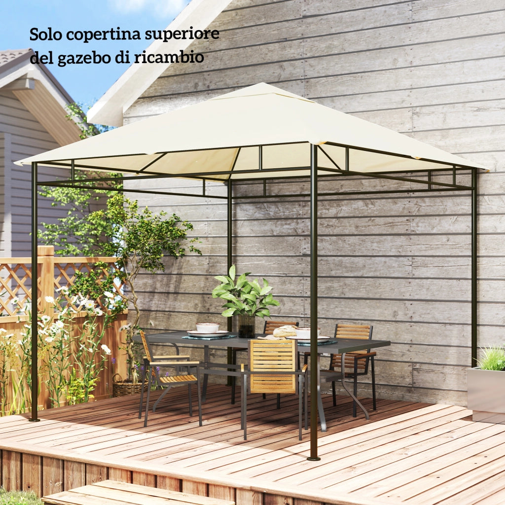 Tetto di Ricambio per Gazebo 3x3 m con Prese d'Aria e Fori di Drenaggio in Poliestere Crema