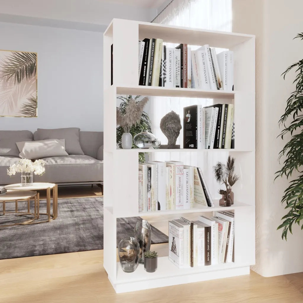 Libreria Divisorio-Scaffale per Libri-Mobile di Stoccaggio Bianco 80x25x132 cm Legno Massello di Pino 581761