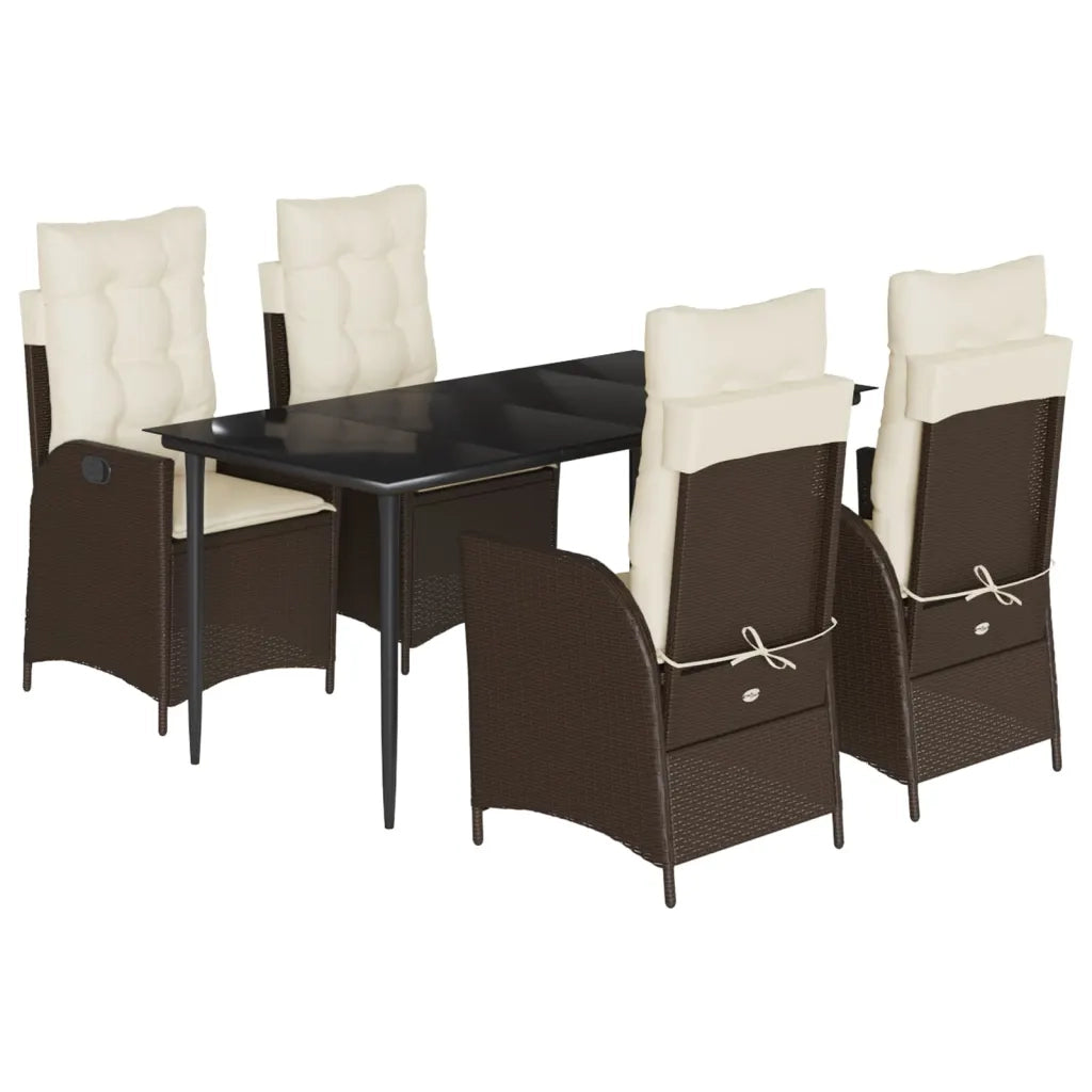 Set da Pranzo da Giardino 5pz con Cuscini in Polyrattan Marrone 3213198