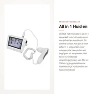 Apparecchio di analisi capillare con schermo da 5 pollici - Detettore di tensione cutanea/capillare - Lente di ingrandimento 50x/200x - Inclusa adattatore/supporto - Analisi di crescita capillare - Guida all'uso - Apparecchio di analisi cutanea