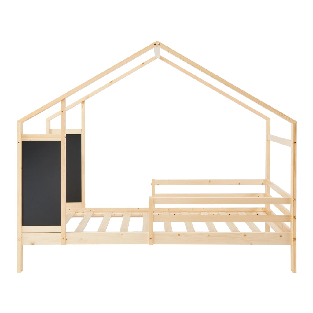 Letto a Casetta Lorenskog per Cameretta con Materasso 90 x 200 cm in Legno di Pino con Barriera Anticaduta - Naturale [en.casa]