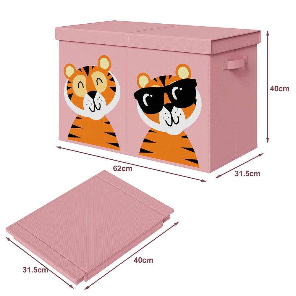 Box Contenitore Giocattoli con Animali Doppio Pieghevole 80L Rosa Salvaspazio