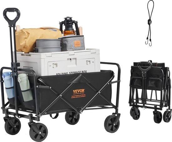 Carrello Opvougbile con Ruote Silenziose - Verstilità di Altezza - Ruote Antirumore - Nero