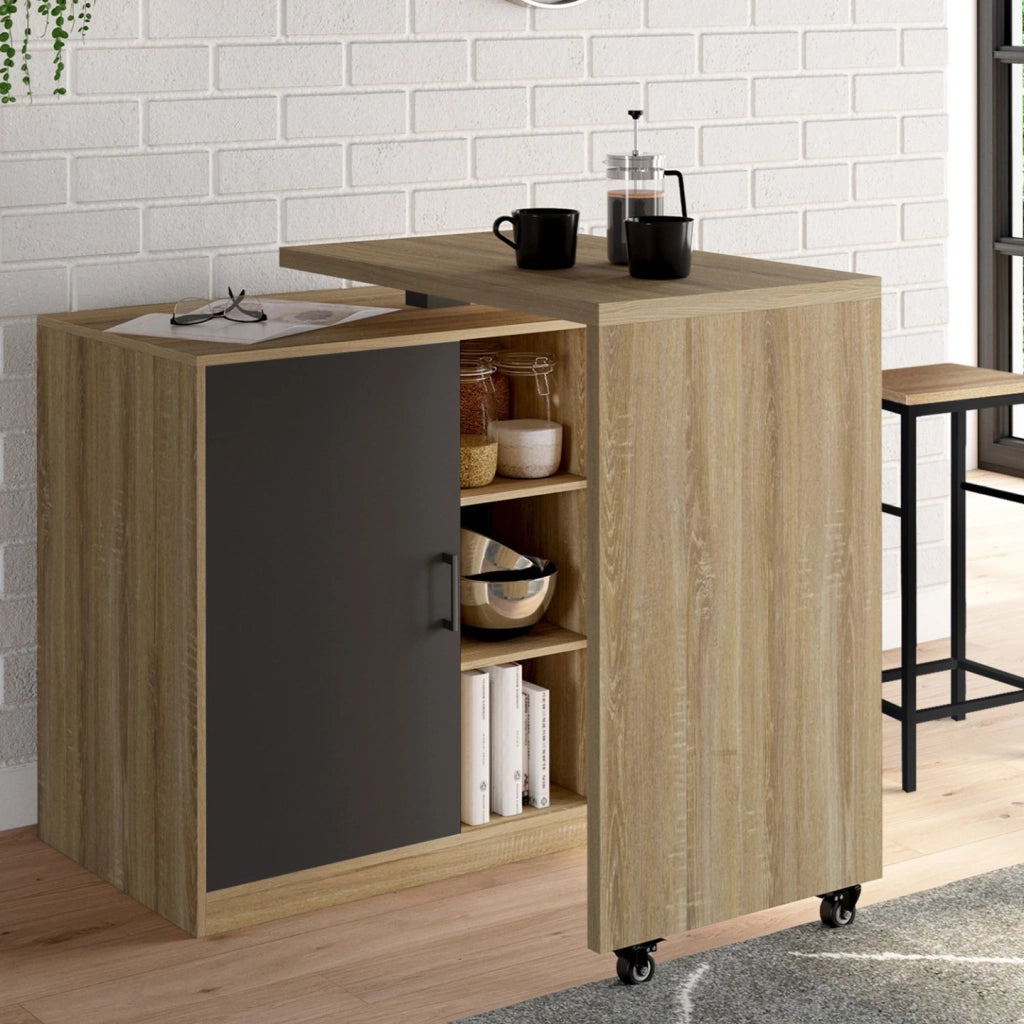 IDMarket - Mobile bar girevole POLO 2 in 1 faggio imitazione anta nera