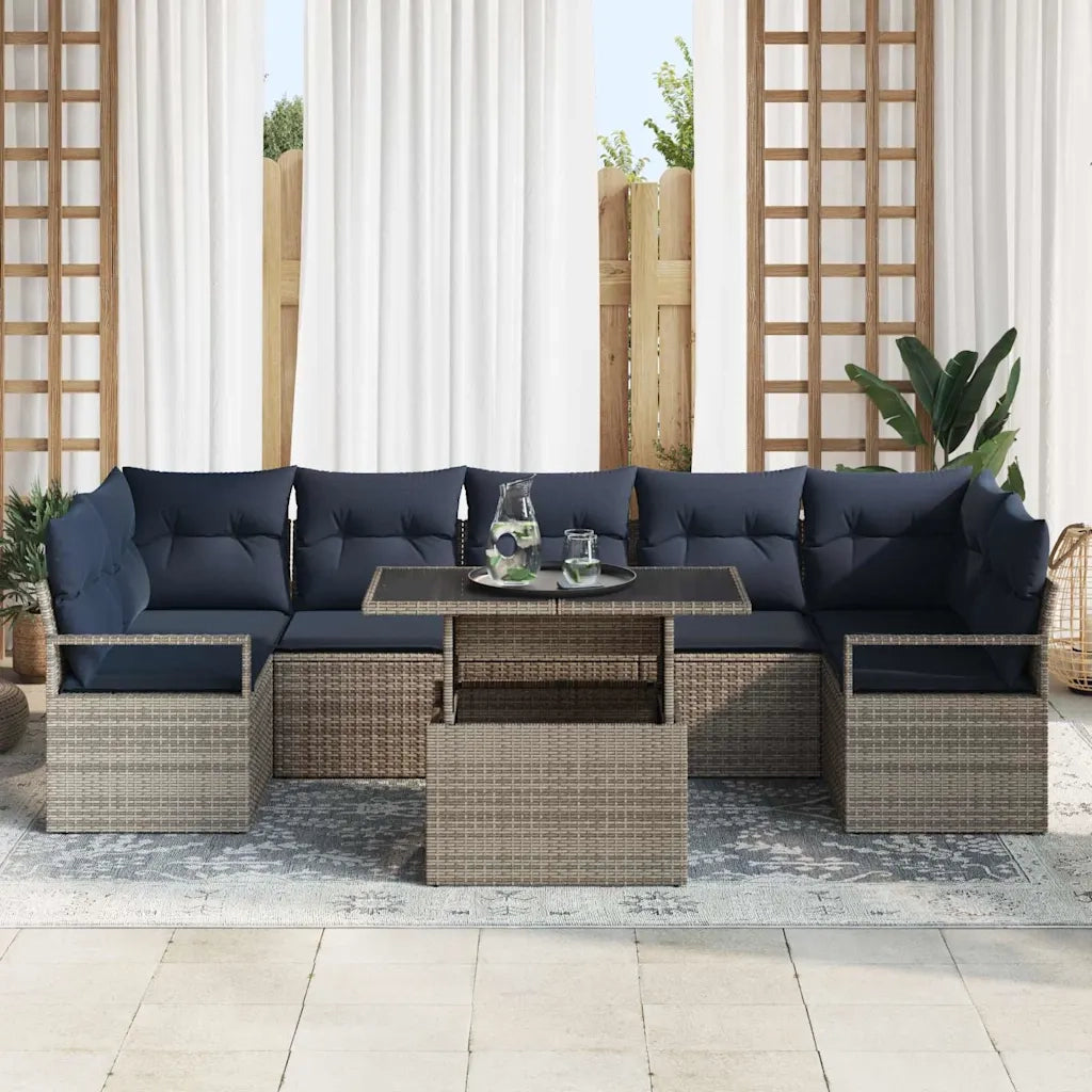 Set Divano da Giardino 8 pcs grigio e blu navy polyrattan