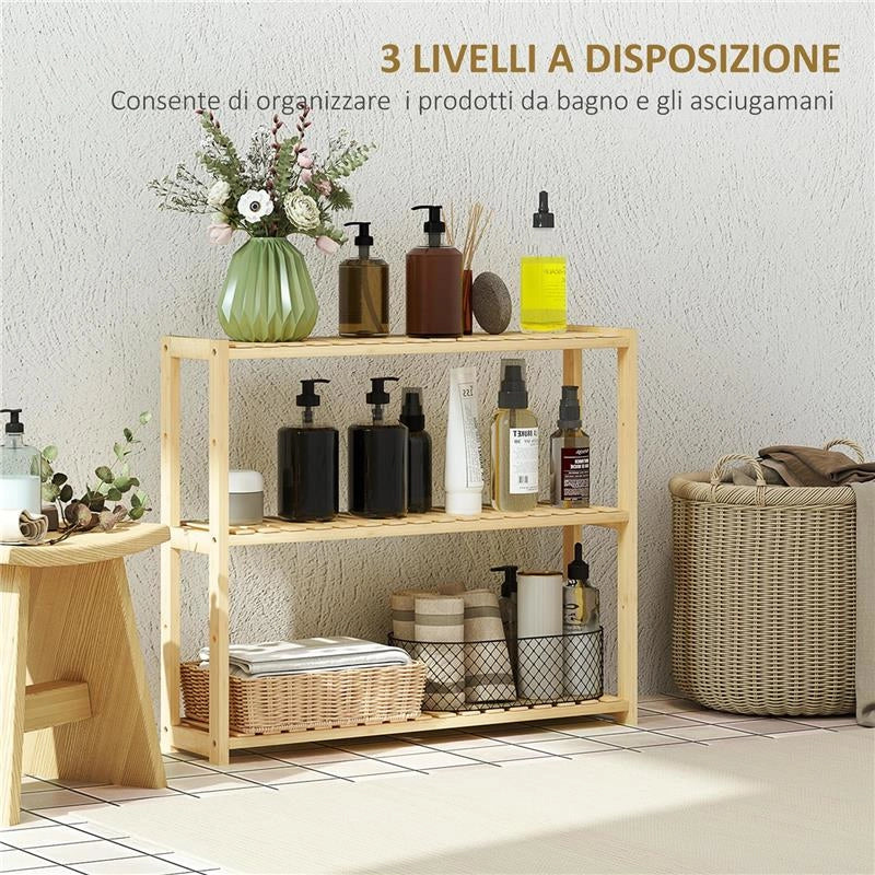 SCAFFALE PER IL BAGNO A 3 RIPIANI REGOLABILI IN 5 POSIZIONI IN BAMBÙ  60X15X50 CM COLOR LEGNO