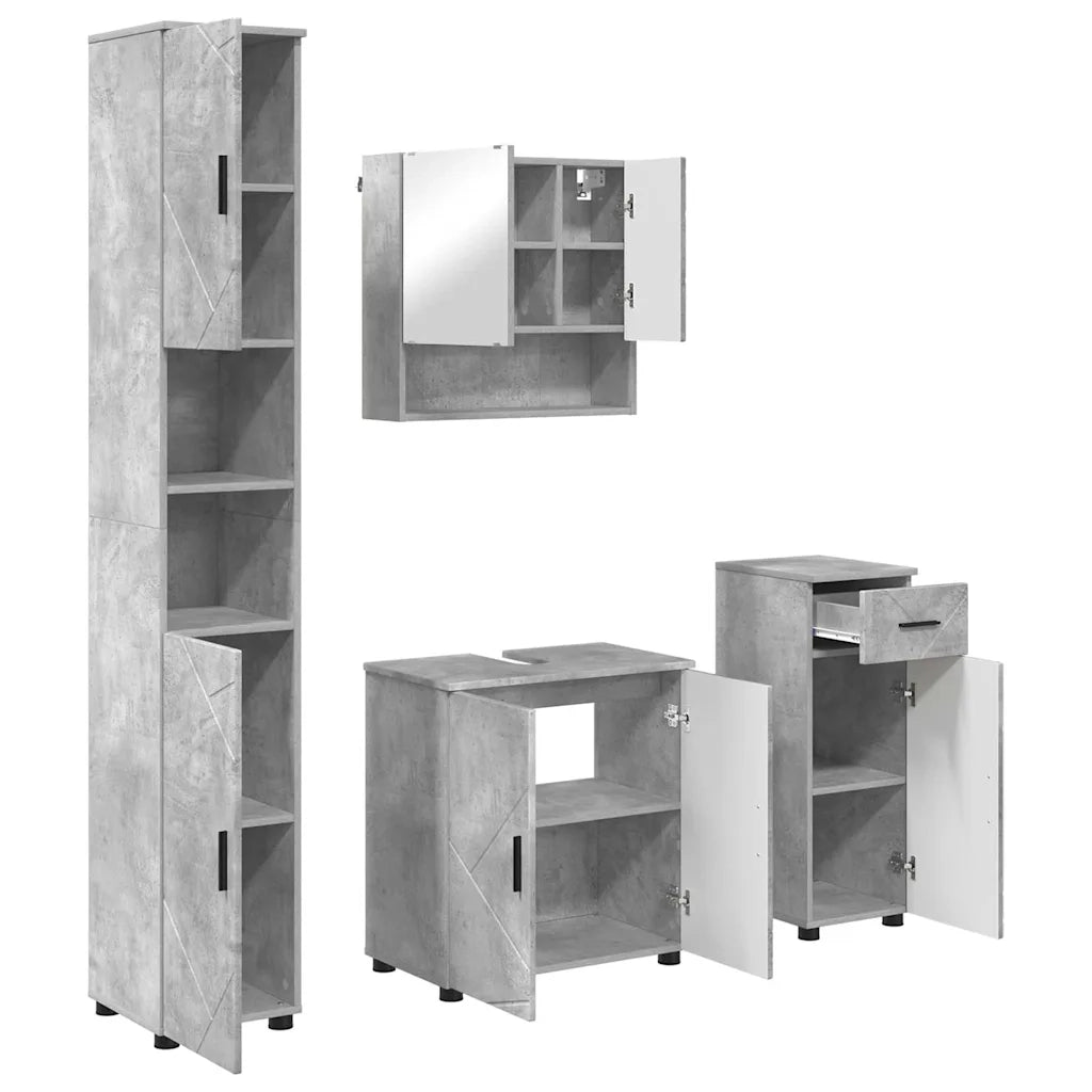 Set di mobili per il bagno con cassetto 4 pcs Grigio cemento