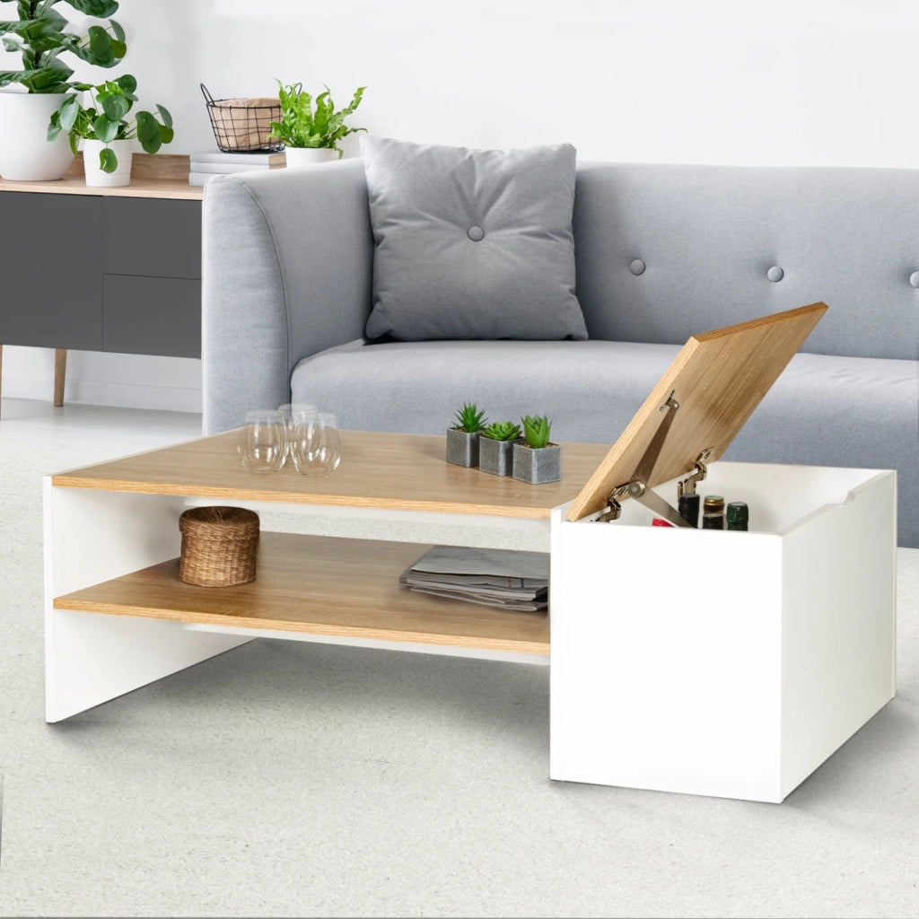 IDMarket - Tavolo basso da bar contemporaneo IZIA con contenitore bianchi e legno