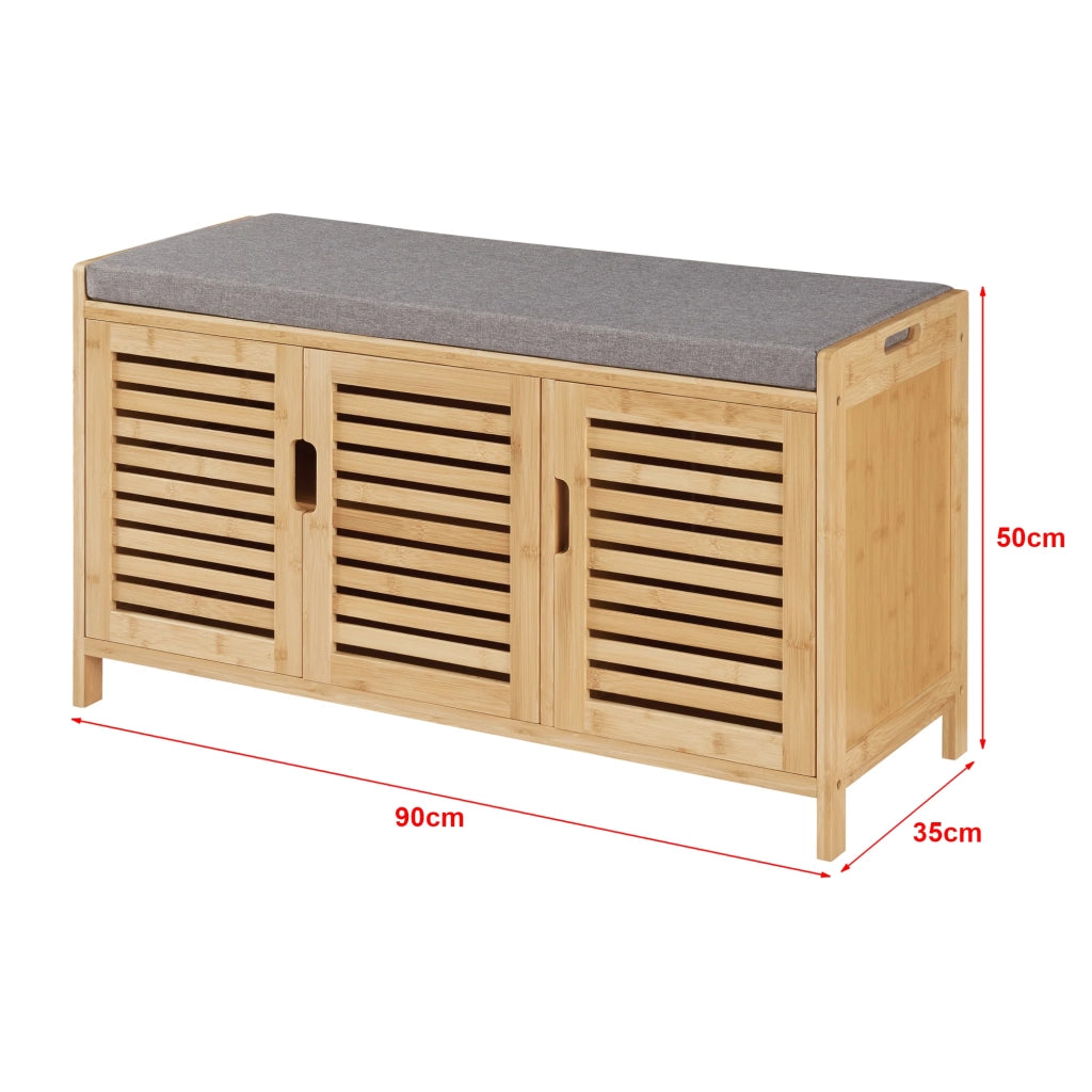 Panca portascarpe in bambù 50 x 90 x 35 cm grigio naturale 03_0007659