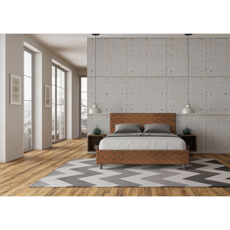 Letto imbottito Matrimoniale 160x190 cm tessuto Era Adele - Con rete,Arancione