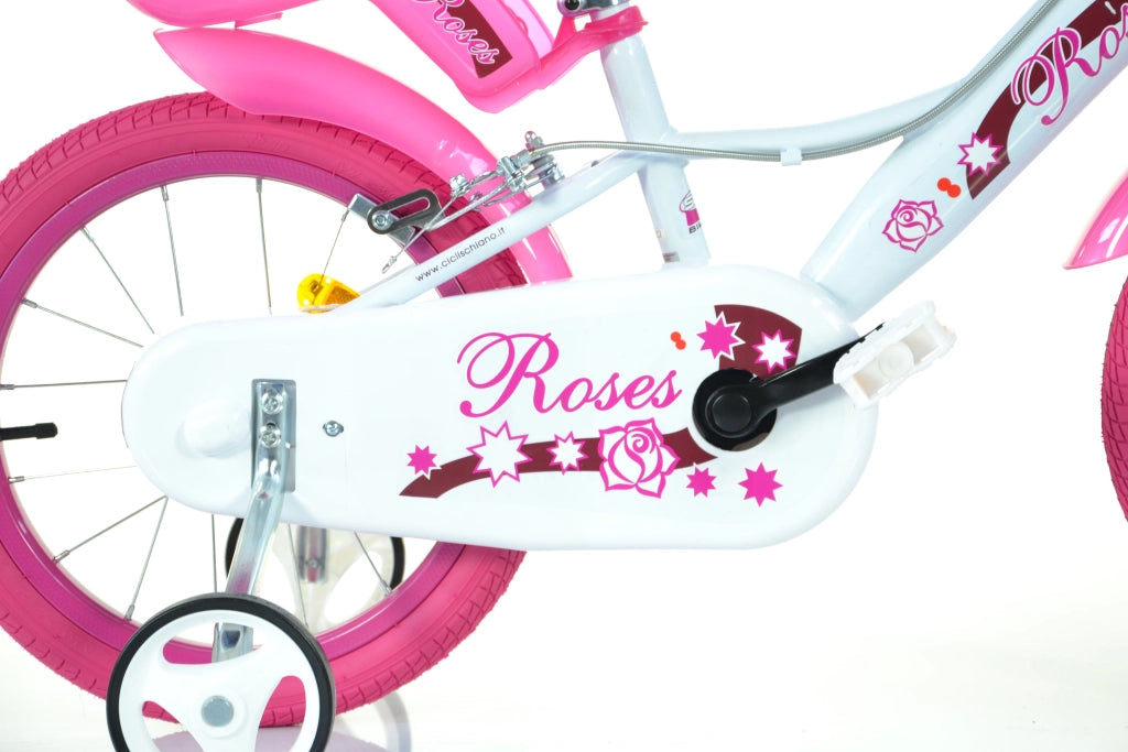 SCH ROSES 16", bicicletta per bambini, adatta tra i 5 e i 7 anni, per altezza tra 105 e 135 cm, con cestino, campanello
