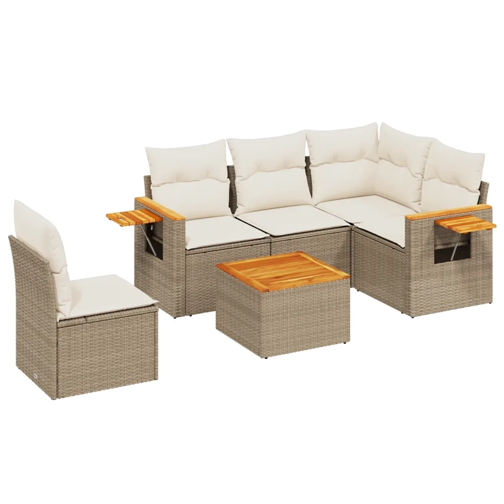 Set Divano da Giardino 6 pz con Cuscini Beige in Polyrattan 3259223