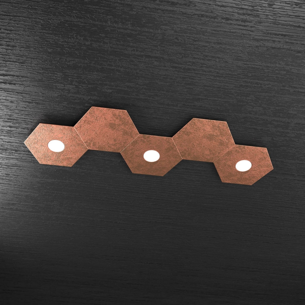 HEXAGON APPLIQUE-PLAFONIERA 3 LUCI + 2 DECORATIVO FOGLIA RAME 1142-3L2D-FR