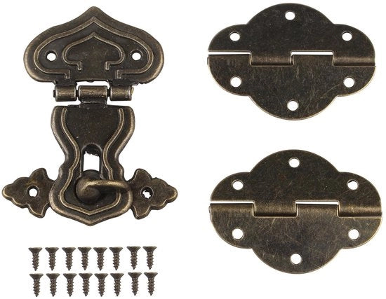 Scatola Decorativa a Retro Stile - Chiusura a Cerniera 63x48mm - Scharniere 45x33mm - Sostanza Duratura - Decorazione a Lame - Inclusi Viti - Scatola Decorativa