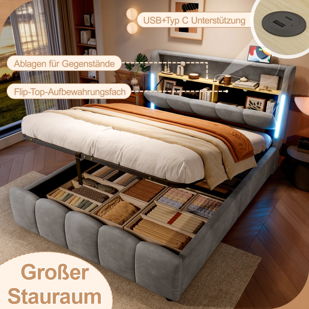 letto imbottito velluto grigio 140 x 200 cm