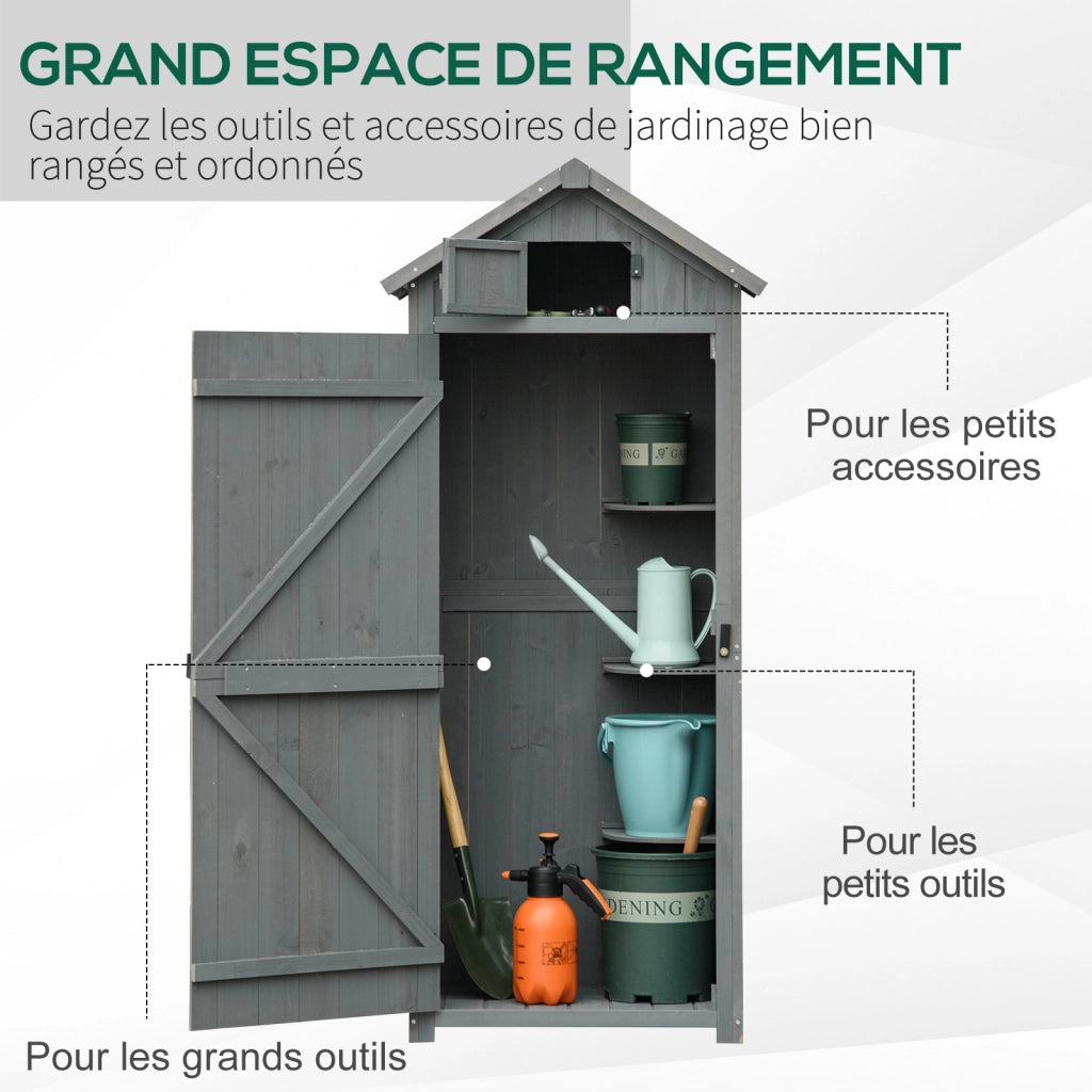 Armadio da giardino in legno con 3 ripiani e 2 porte ¨C zephmum ¨C grigio 77x54x179 cm