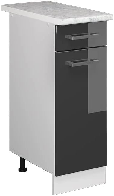 Base universale R-Line, Grigio, 40 cm con cassetto, con piano di lavoro, adatto per essere riposto in modo salvaspazio nelle cucine componibili