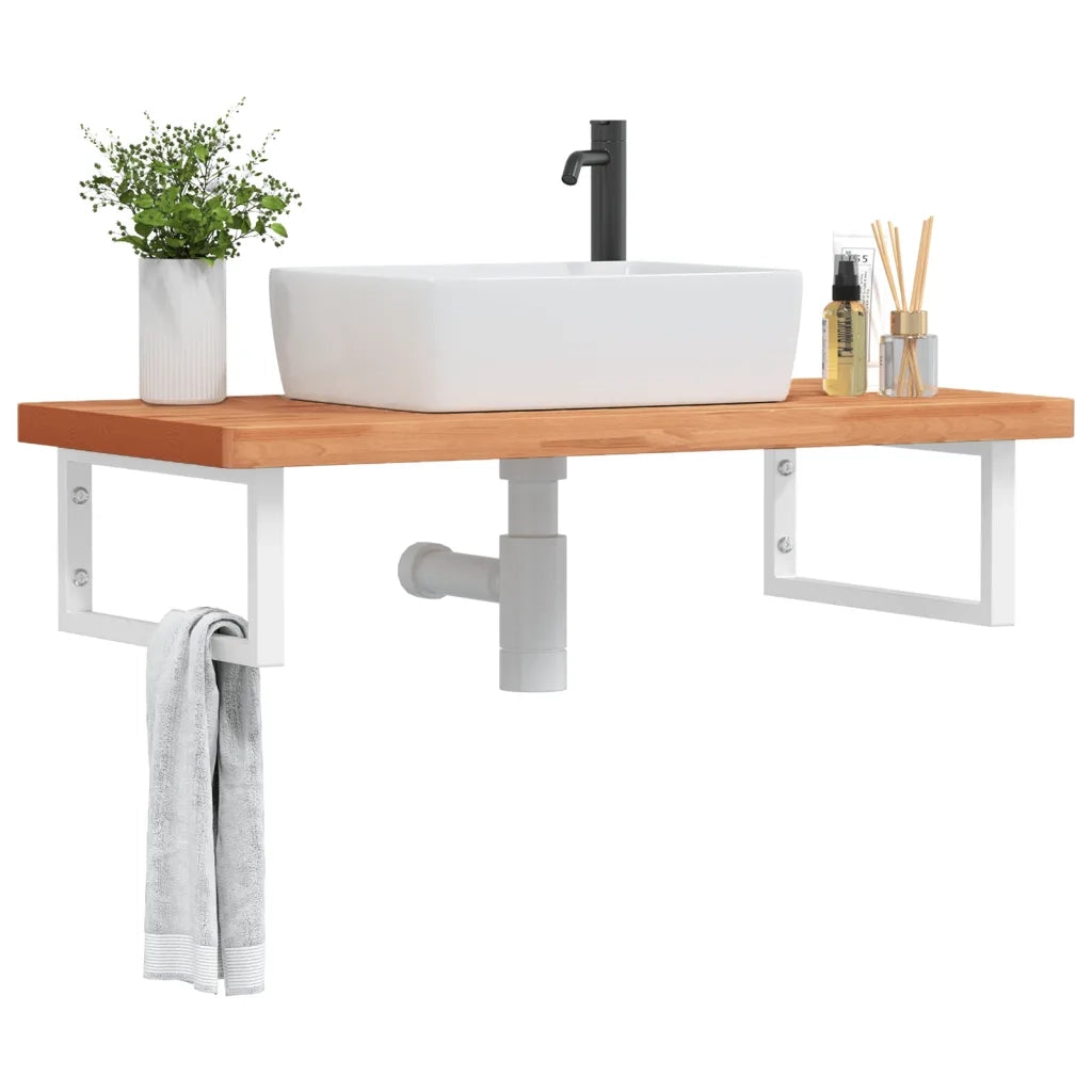vidaXL Ripiano a Parete per Lavabo in Acciaio e Massello di Faggio