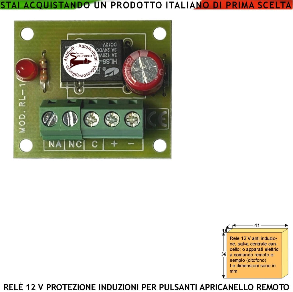 Pulsante Apri Porta Relè 12 V Protegge da Correnti Indotte gli Apparati Elettronici Connessi Centrale Cancello Automatico Salva le Apparecchiature da Scariche Dovute al Cablaggio Vicino Alla Rete