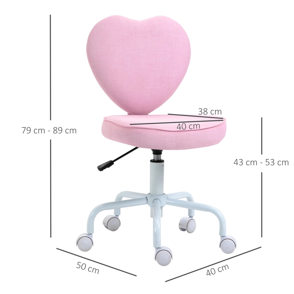 EasyComfort Sedia per Scrivania a Forma di Cuore con 5 Rotelle e Altezza Regolabile in Tessuto Rosa, 42x50x79-89cm