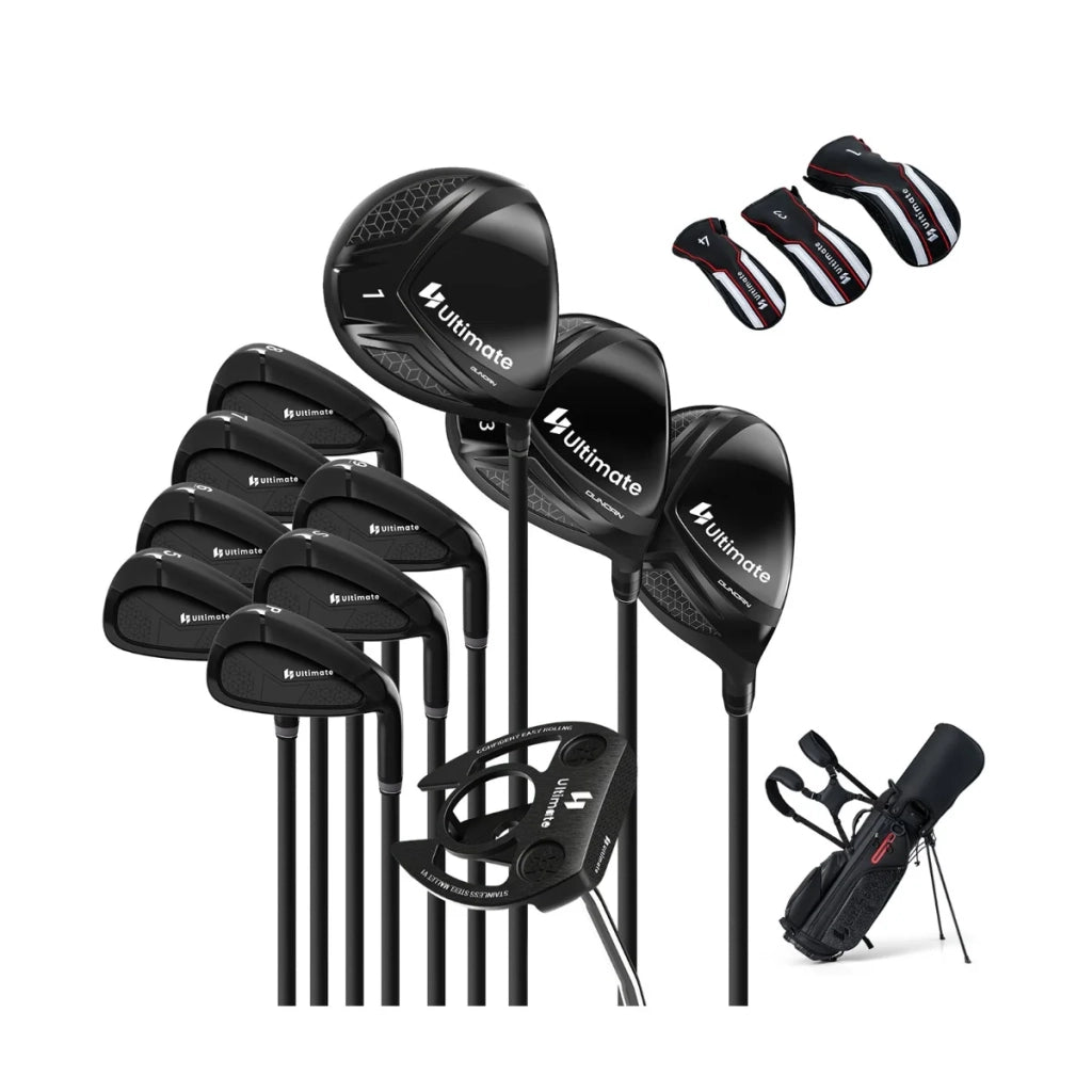 Set completo da golf per destrimani 80 x 68 x 125 cm con borsa leggera spallacci regolabili e coperture in poliestere nero 20_0019162