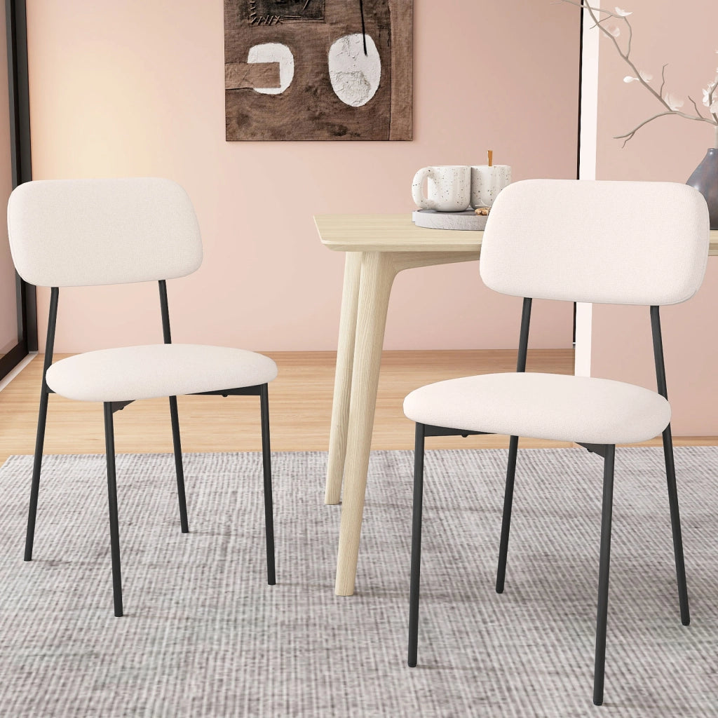 Sedia pranzo 4 pz cucina tessuto lino metallo gambe imbottito-Sedia cotone schienale curvo senza braccioli sala pranzo soggiorno ufficio