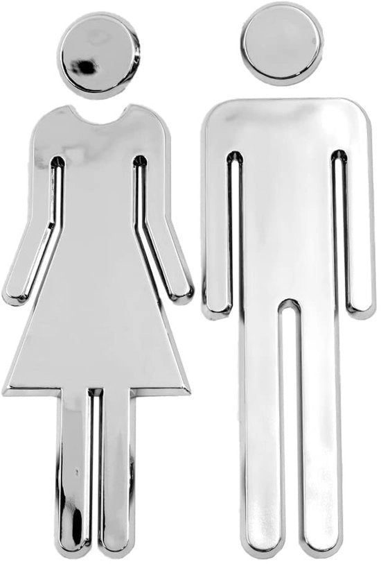 Battenti per Doccia 2 Pezzi - Maschile/Femminile - Autoadesivi - Argento - Resistente al Calore - 12 cm - Sticker per Doccia