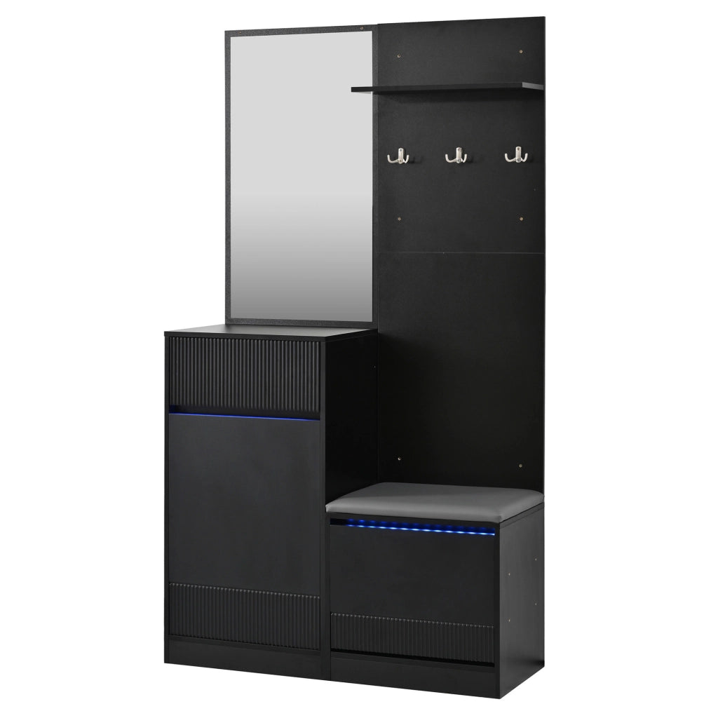 Mobile da ingresso 105x38x190 cm nero in MDF con LED e scarpiera