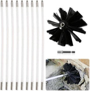 Set di spazzole per camino - Manicotti flessibili - 410 mm - Set di pulizia - Spazzola per tubo camino - 1 testa di spazzola - 1 manico a sei facce - Attrezzatura di pulizia.