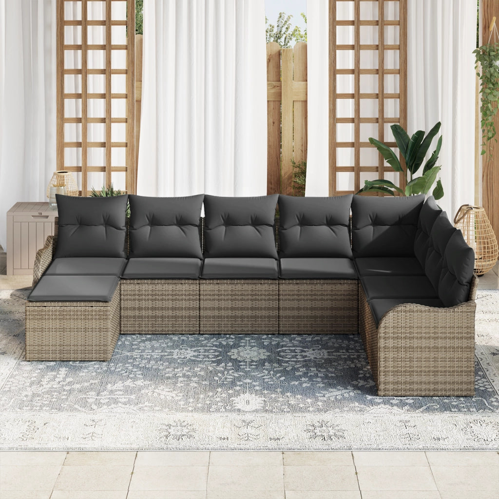Set divani da giardino 8 pezzi con cuscini grigio polyrattan