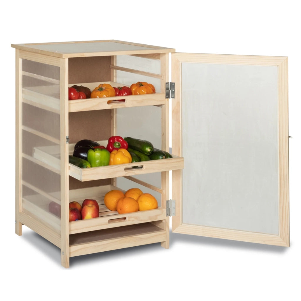 IDMarket - Cassetta per frutta e verdura in legno con 3 cassetti estraibili VEGGE