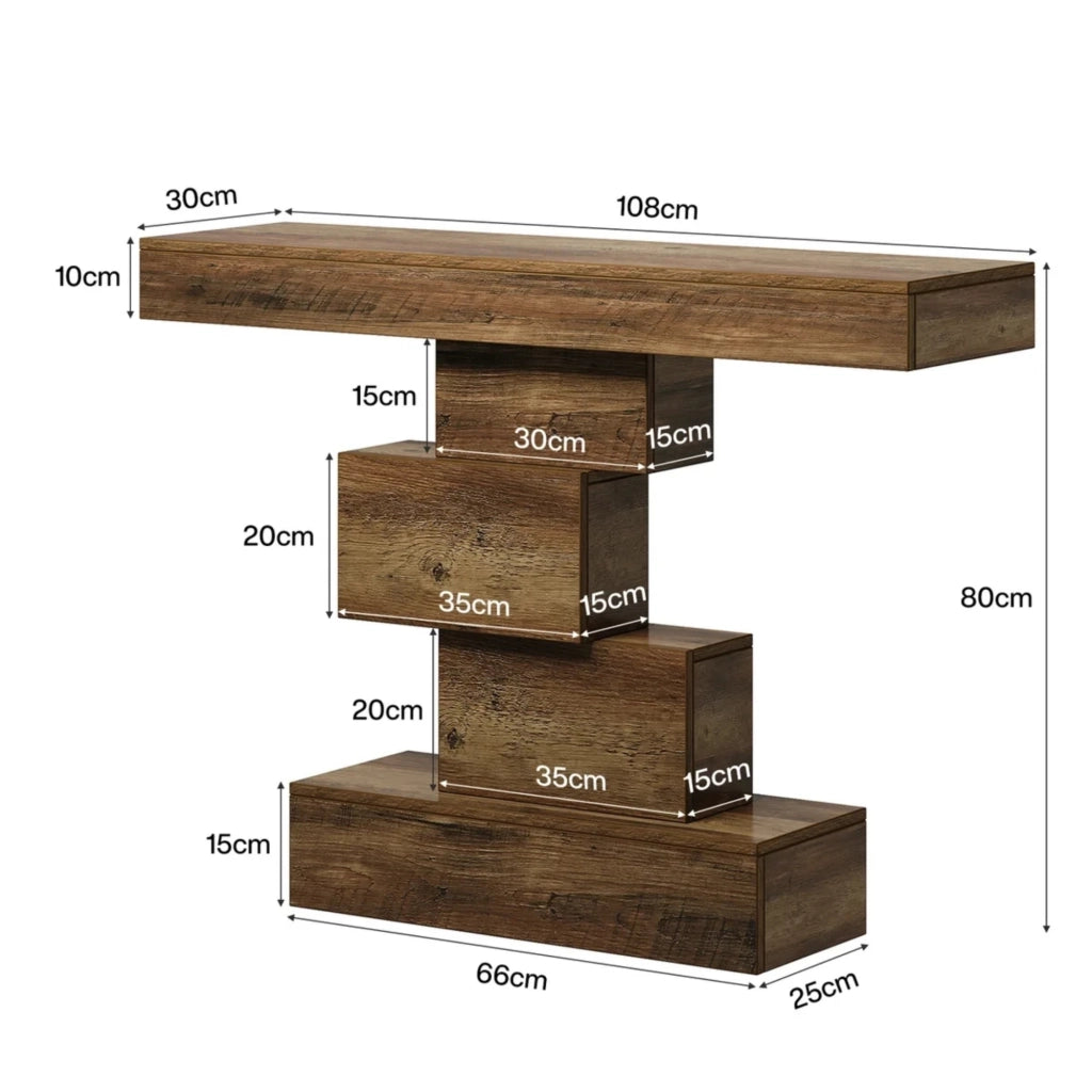 Tavolo consolle 108x30x80 cm con base geometrica in legno marrone chiaro