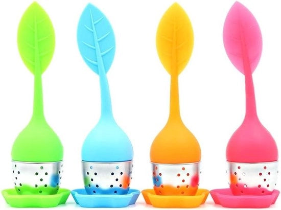 Set di infusori per tè in acciaio inossidabile, filtro per tè in silicone, colore a scelta, 4 pezzi - verde, arancione, blu, rosso.