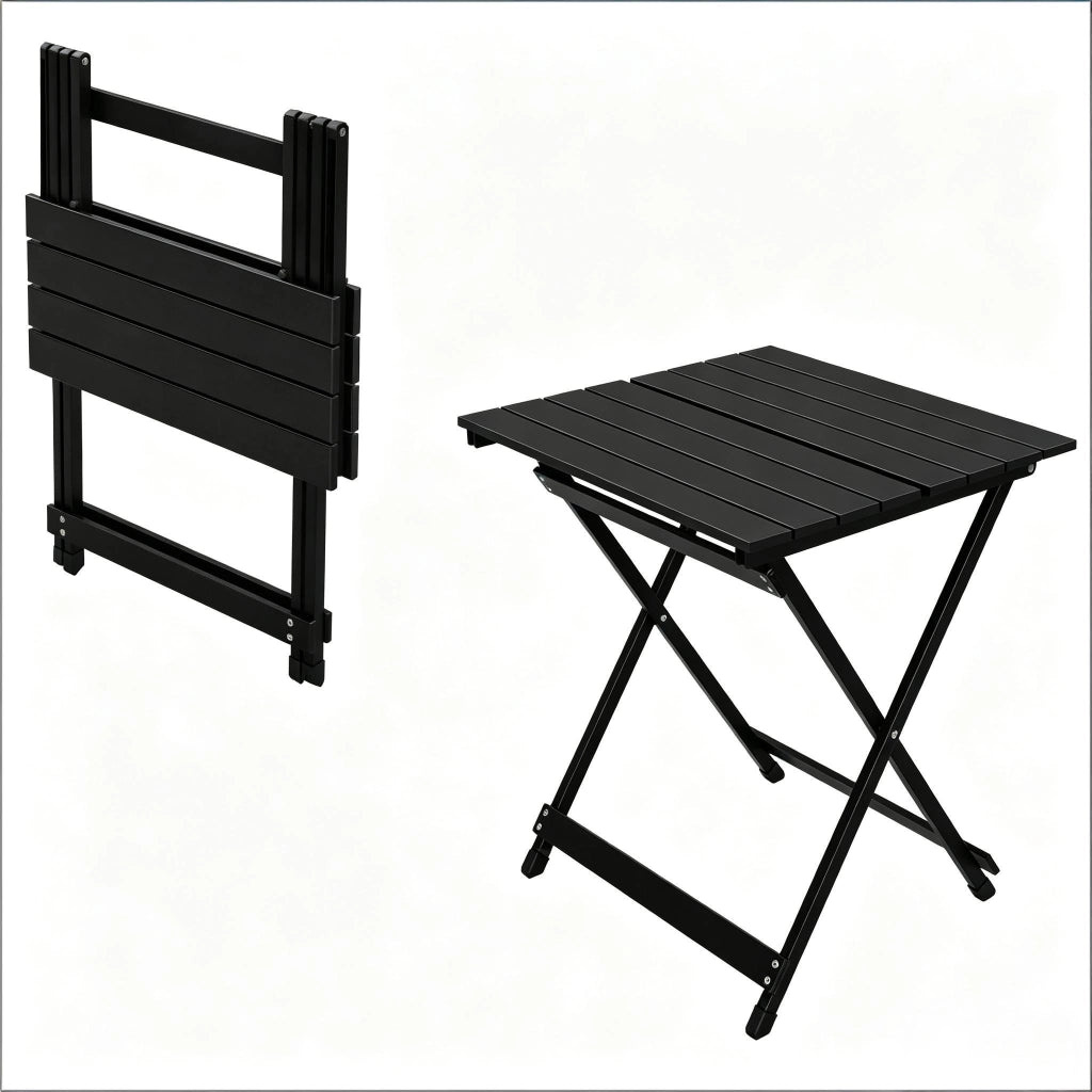 TAVOLO Pieghevole 50,5x46,5x60 cm Alluminio Nero per campeggio