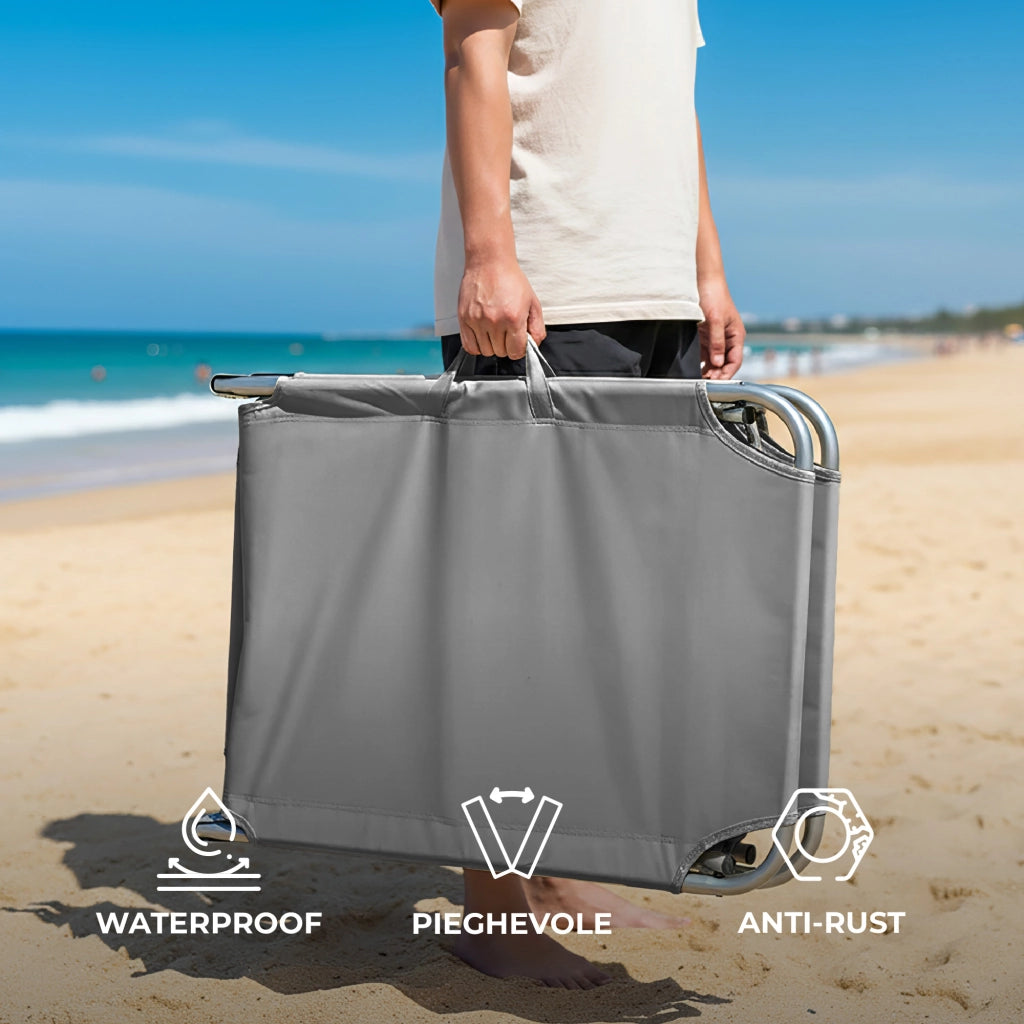 Coppia Lettini Prendisole Pieghevoli in Metallo  Reclinabili 4 Posizioni, Waterproof e Anti-UV, Portata 110 kg, Ideali per Mare Giardino Piscina Grigio