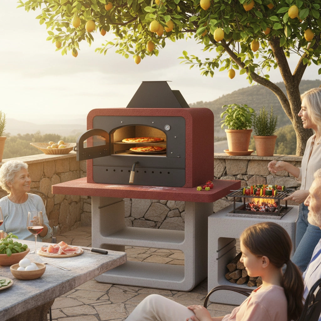 Forno barbecue capri premium 114 x 64 x 158 cm in acciaio e cemento
