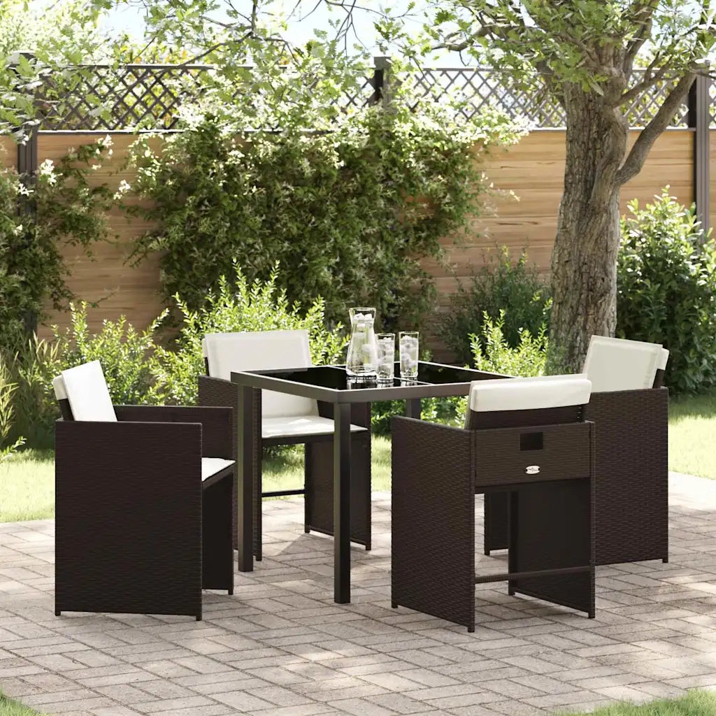Set da Pranzo per Giardino 5 pcs Marrone polyrattan