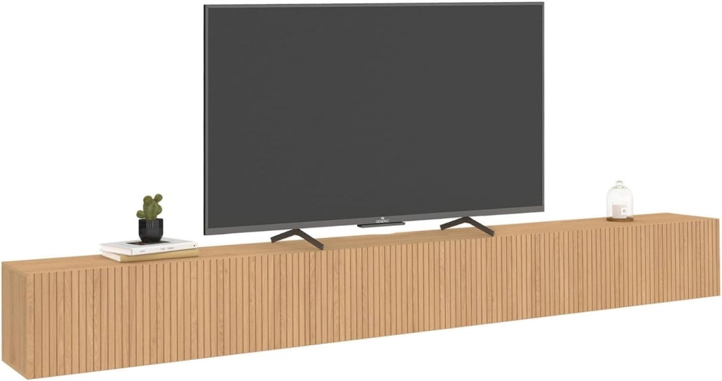 Mobile TV sospeso JULIETTE 270 cm con 3 doghe in legno color rovere