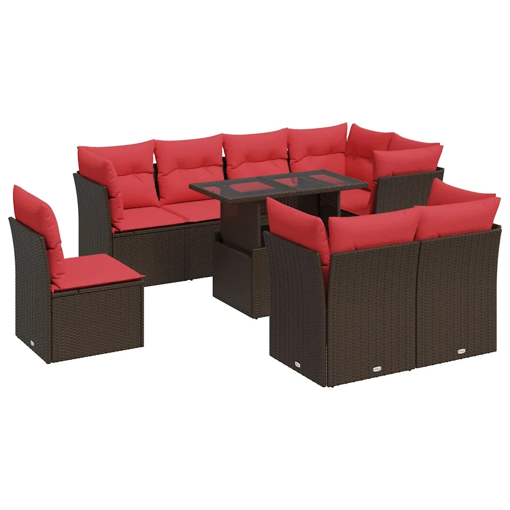 Set Divani Giardino 9 pz con Cuscini Marrone Polyrattan Acacia