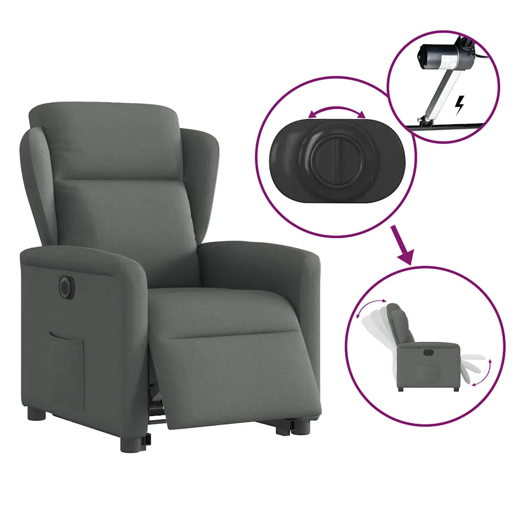 vidaXL Poltrona Alzapersona Reclinabile Elettrica Grigio Scuro Tessuto