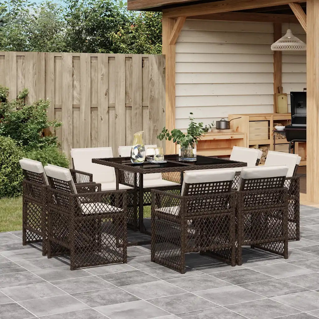 Set da Pranzo da Giardino 9pz con Cuscini Marrone in Polyrattan 3210837