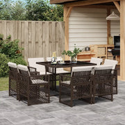 Set da Pranzo da Giardino 9pz con Cuscini Marrone in Polyrattan 3210837