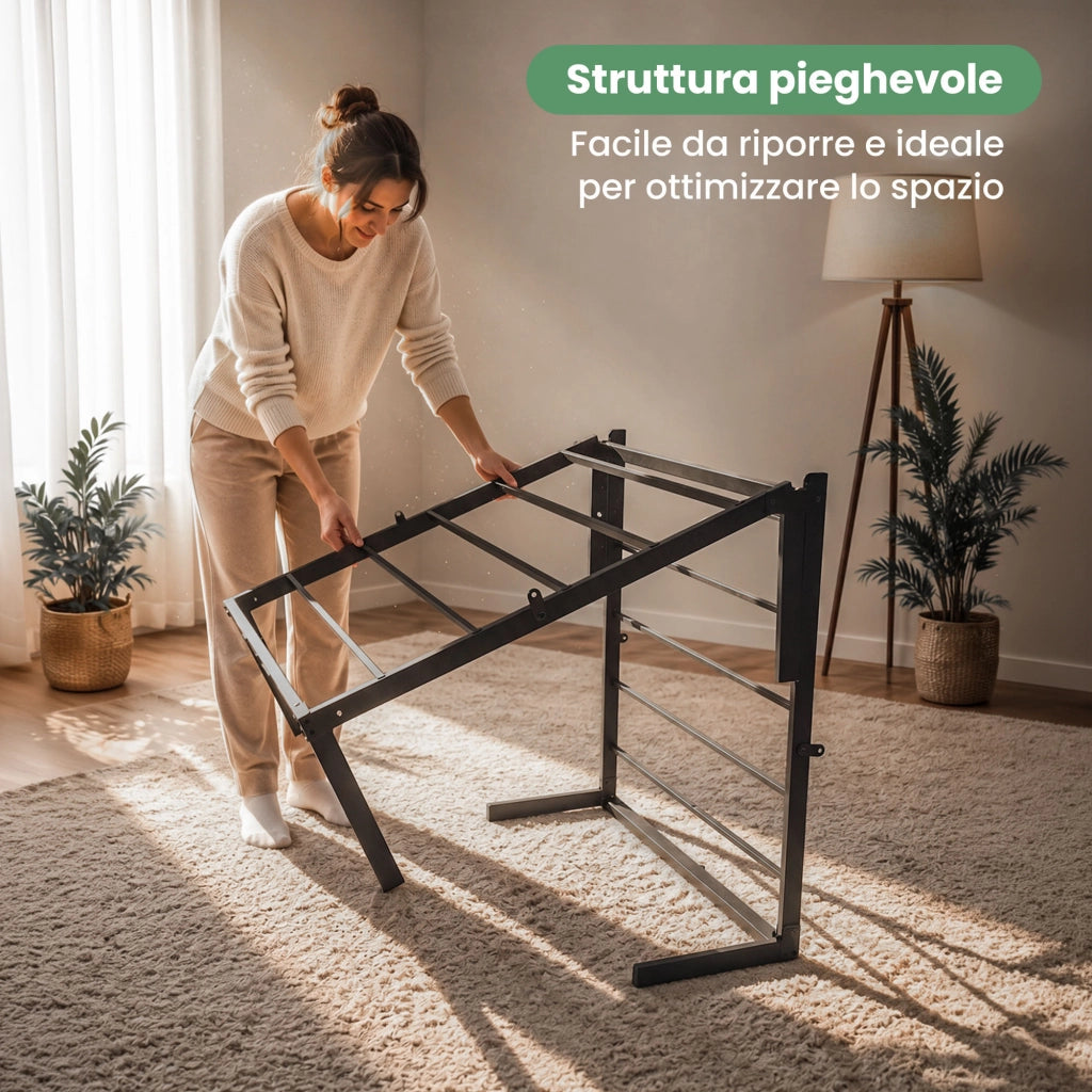 Struttura Letto Pieghevole in Metallo con Materasso Rete a Doghe 90x200 cm Nero Letto per Ospiti 6 Gambe 10 Doghe