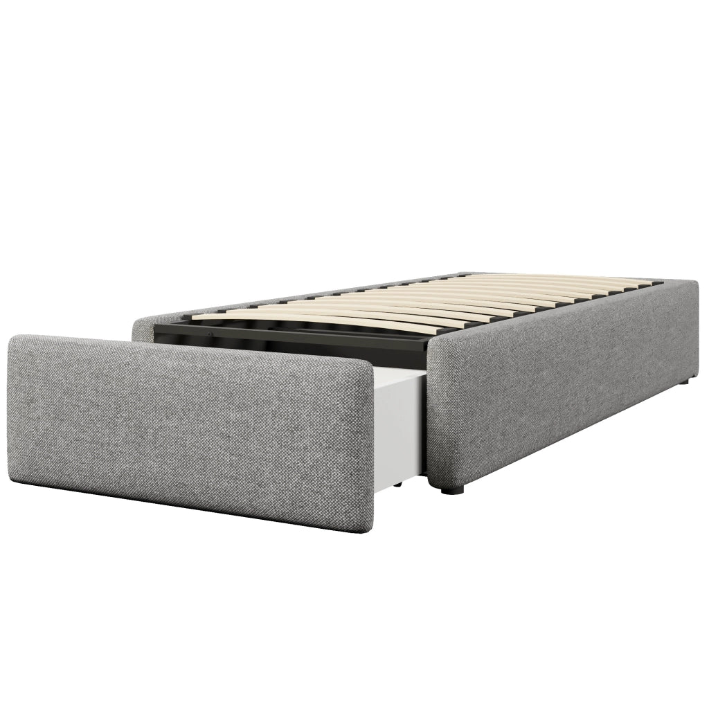 Letto imbottito 90x200 cm senza testiera; con contenitore idraulico e cassetto; grigio