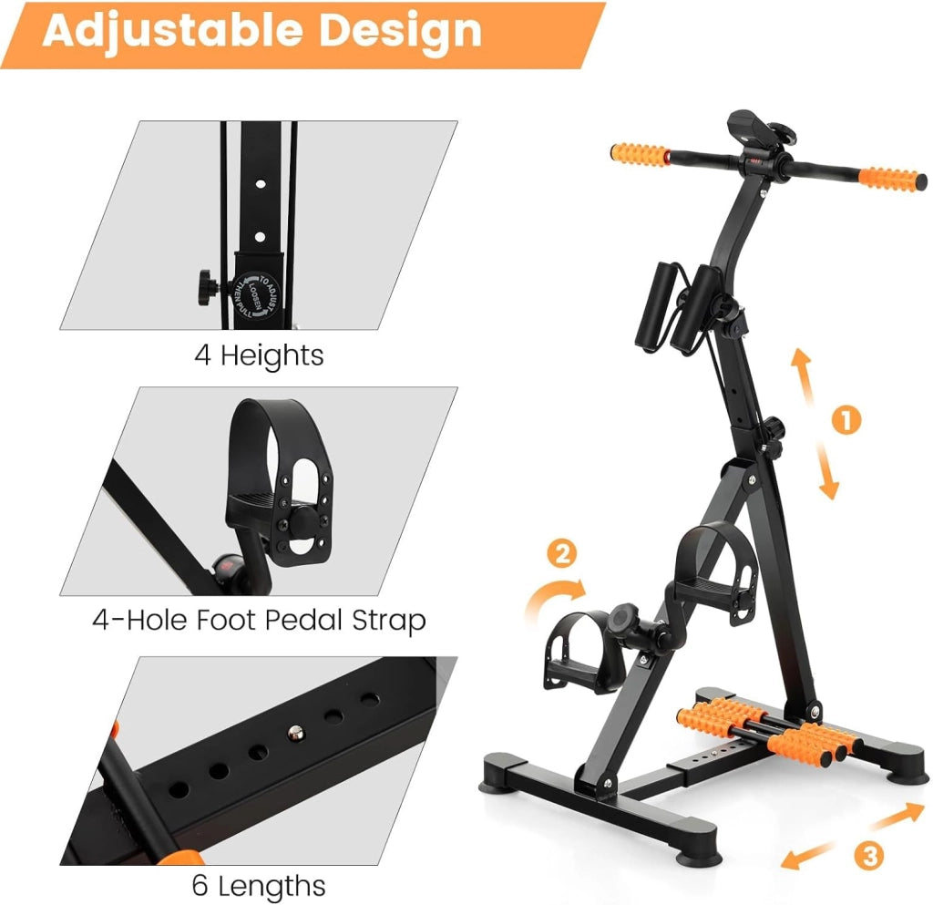 Cyclette Multifunzionale per Anziani, Cyclette a Pedali per Braccia e Gambe con Massaggio, Altezza e Livelli di Resistenza Regolabili, Cyclette con Display LCD per 1-2 Persone