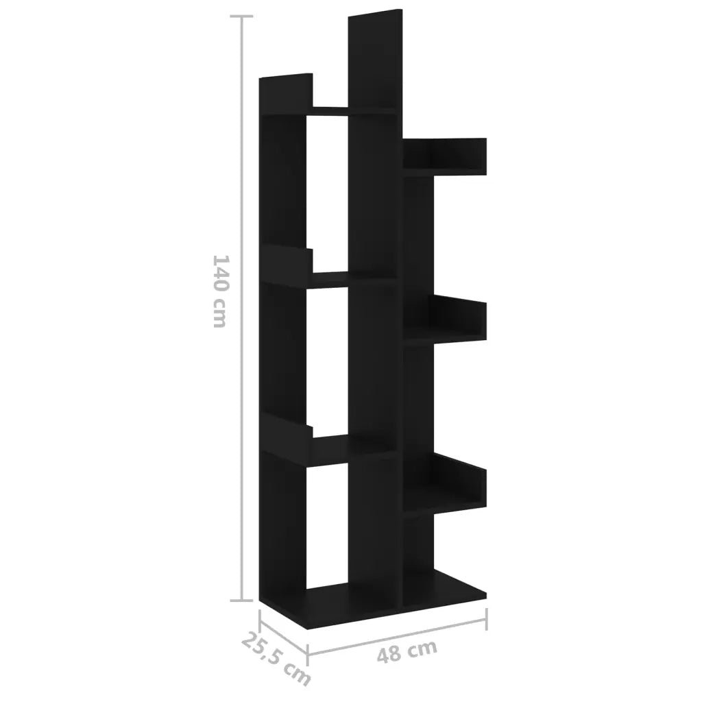 Libreria-Scaffale per Libri-Mobile di Stoccaggio Nera 48x25,5x140 cm in Legno Multistrato