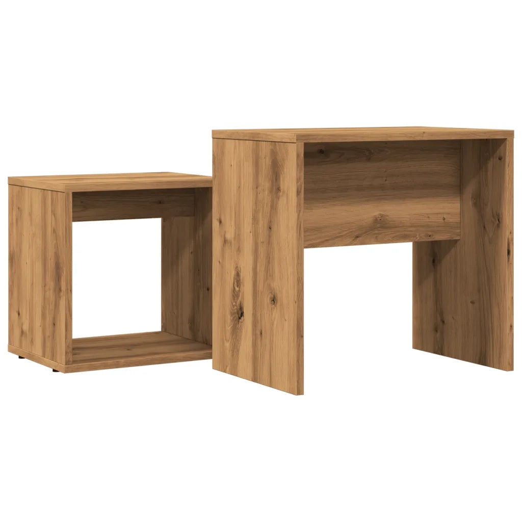 Tavolini Impilabili 2 pz Rovere Artigianale in Truciolato 856051