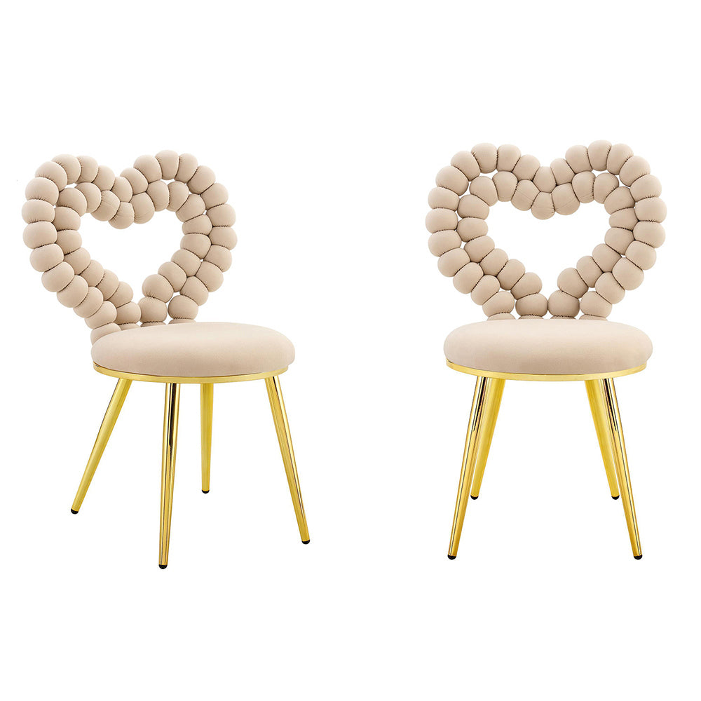Set 2 sedie da pranzo - Xylo - velluto beige gambe dorate con schienale a cuore