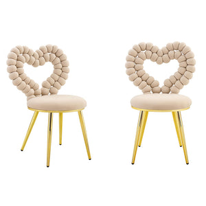 Set 2 sedie da pranzo - Xylo - velluto beige gambe dorate con schienale a cuore